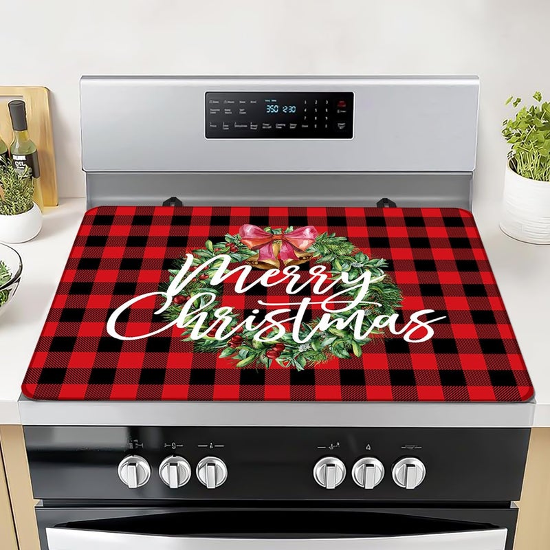 KAPLIPE Christmas Stove Top Cover for Electric Stove, 20x28 In Red Plaid Stove Covers Xmas Stove Mat Winter Heat Resist Gas Range Mat Induction Kitchen Decor Cooktop Protector Pad - Image 1